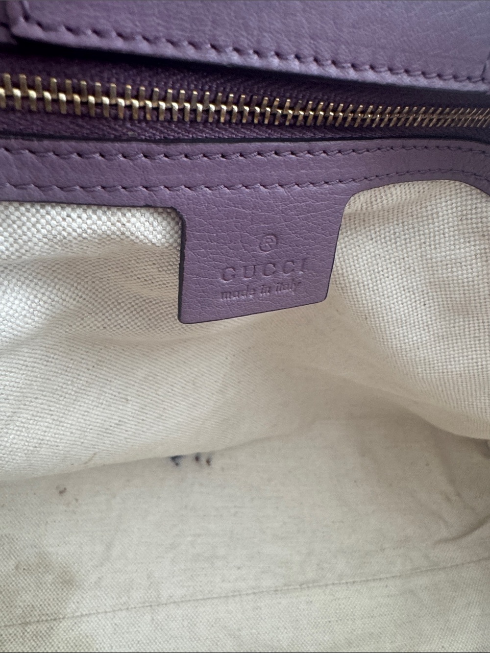 Gucci Beige GG Canvas Tote with Purple Trim and Gold Hardware - Picture 6 of 13